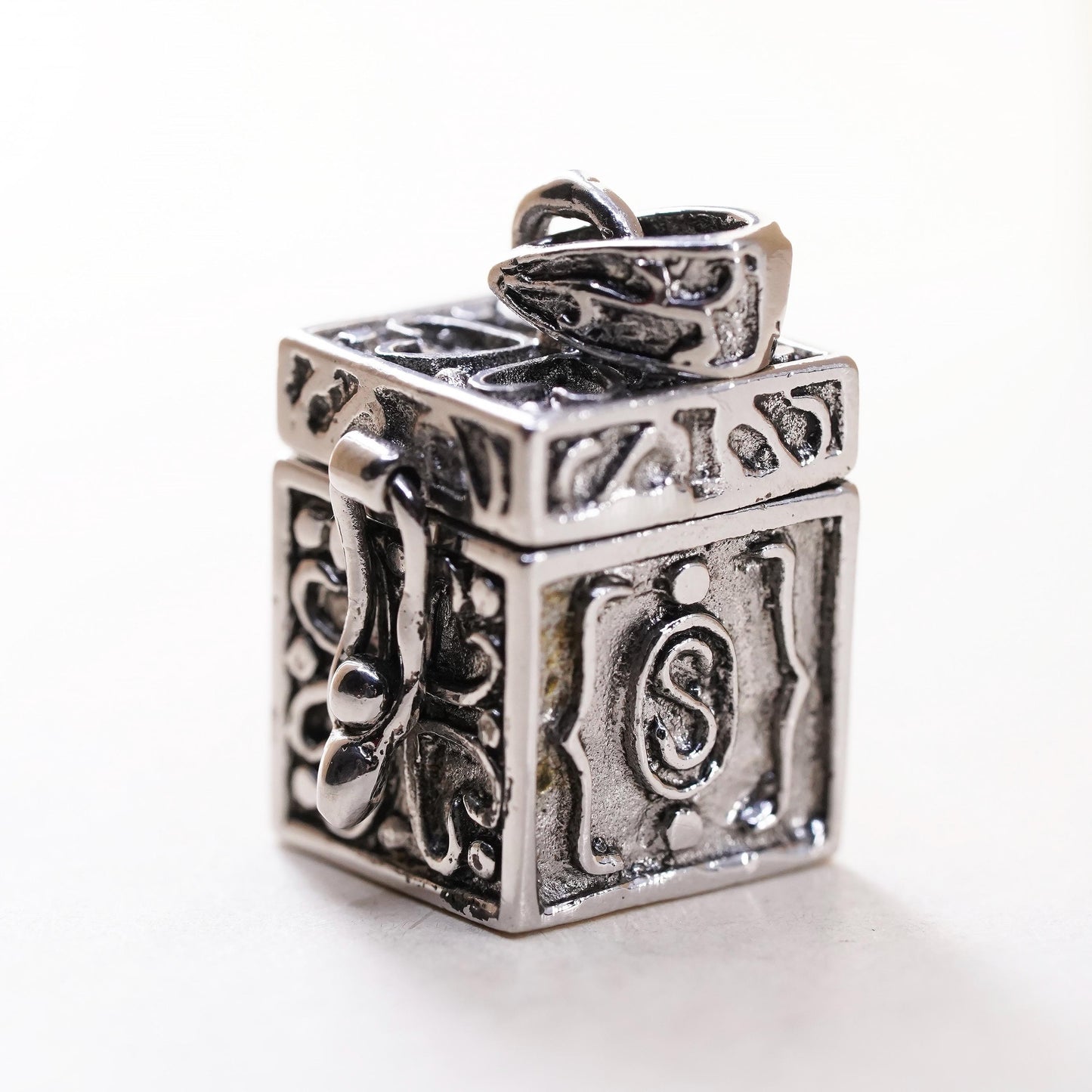 vintage Sterling silver handmade prayer box pendant, 925 prayer locket charm