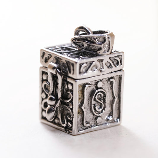 vintage Sterling silver handmade prayer box pendant, 925 prayer locket charm