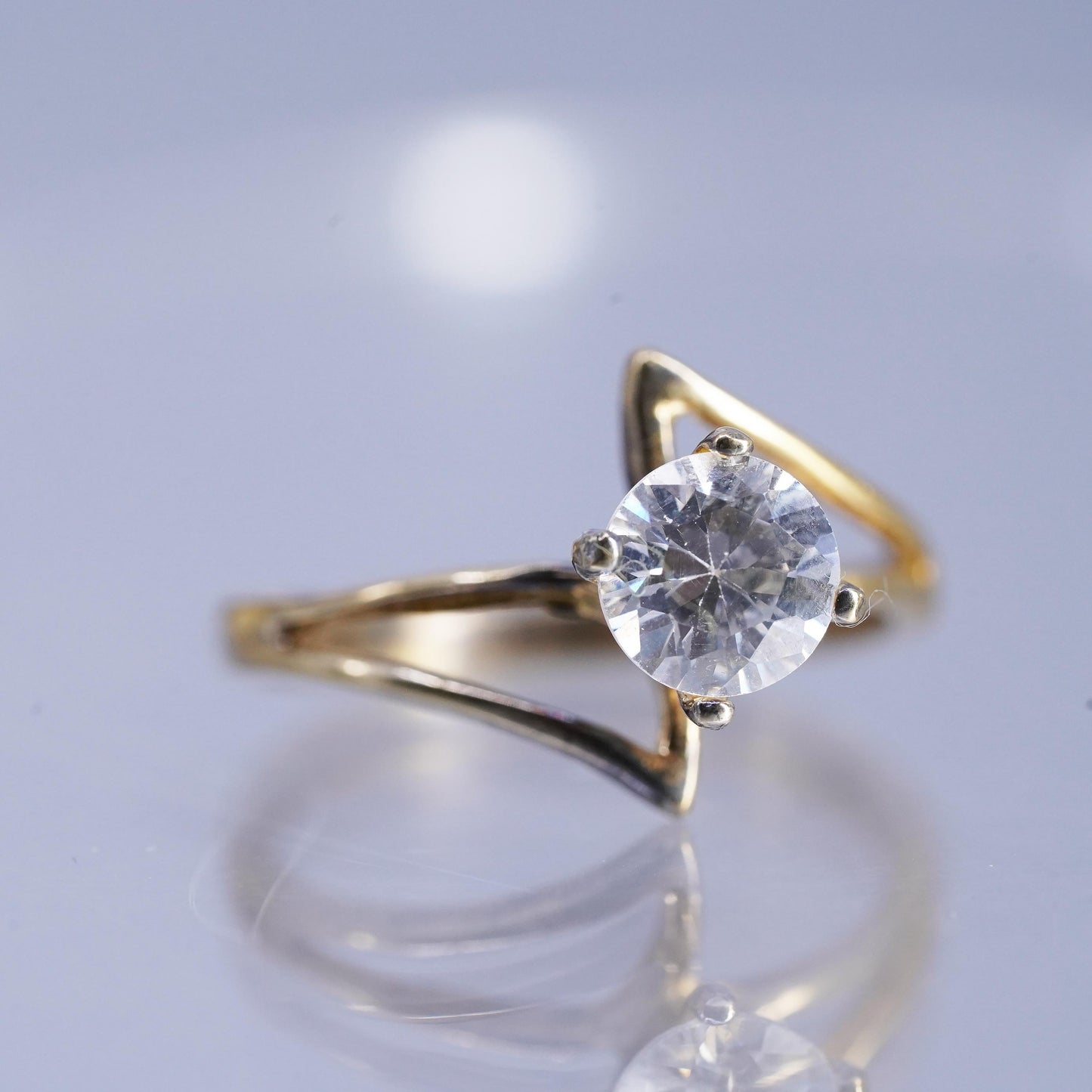 Size 7.75, vintage vermeil gold over Sterling 925 silver engagement ring w/ Cz