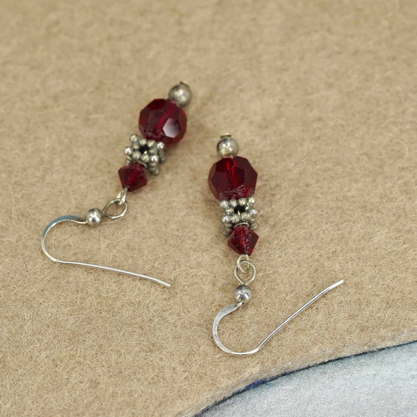 Vintage Sterling 925 silver earrings with red crystal