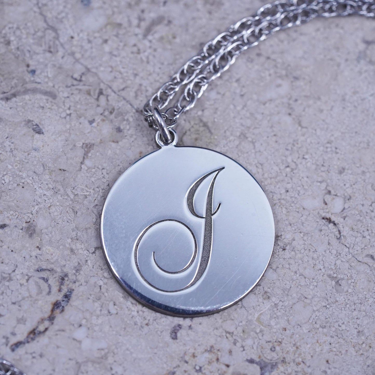 18", vintage Sterling silver necklace, 925 Singapore rope chain tag letter G