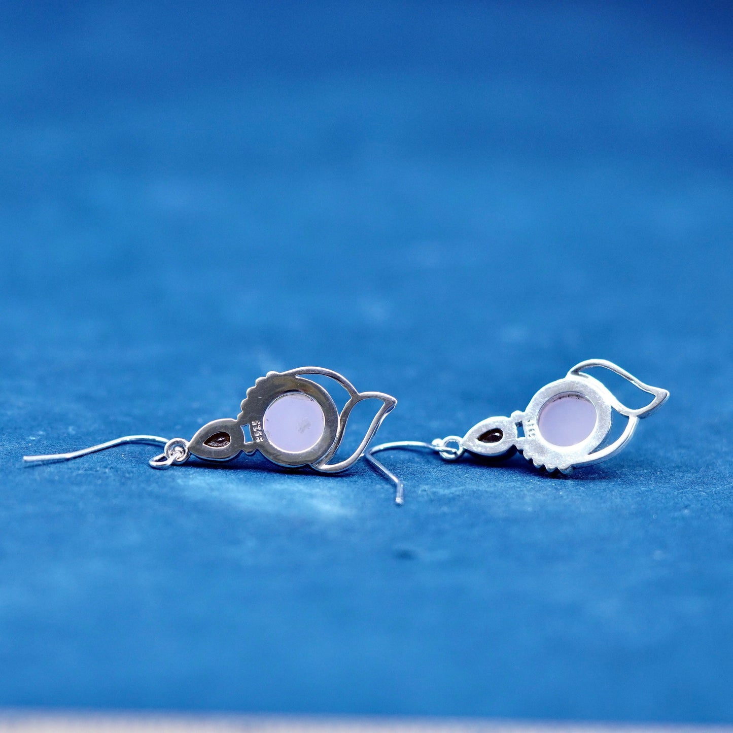 Vintage Sterling 925 silver handmade earrings with pink rose quartz and ruby