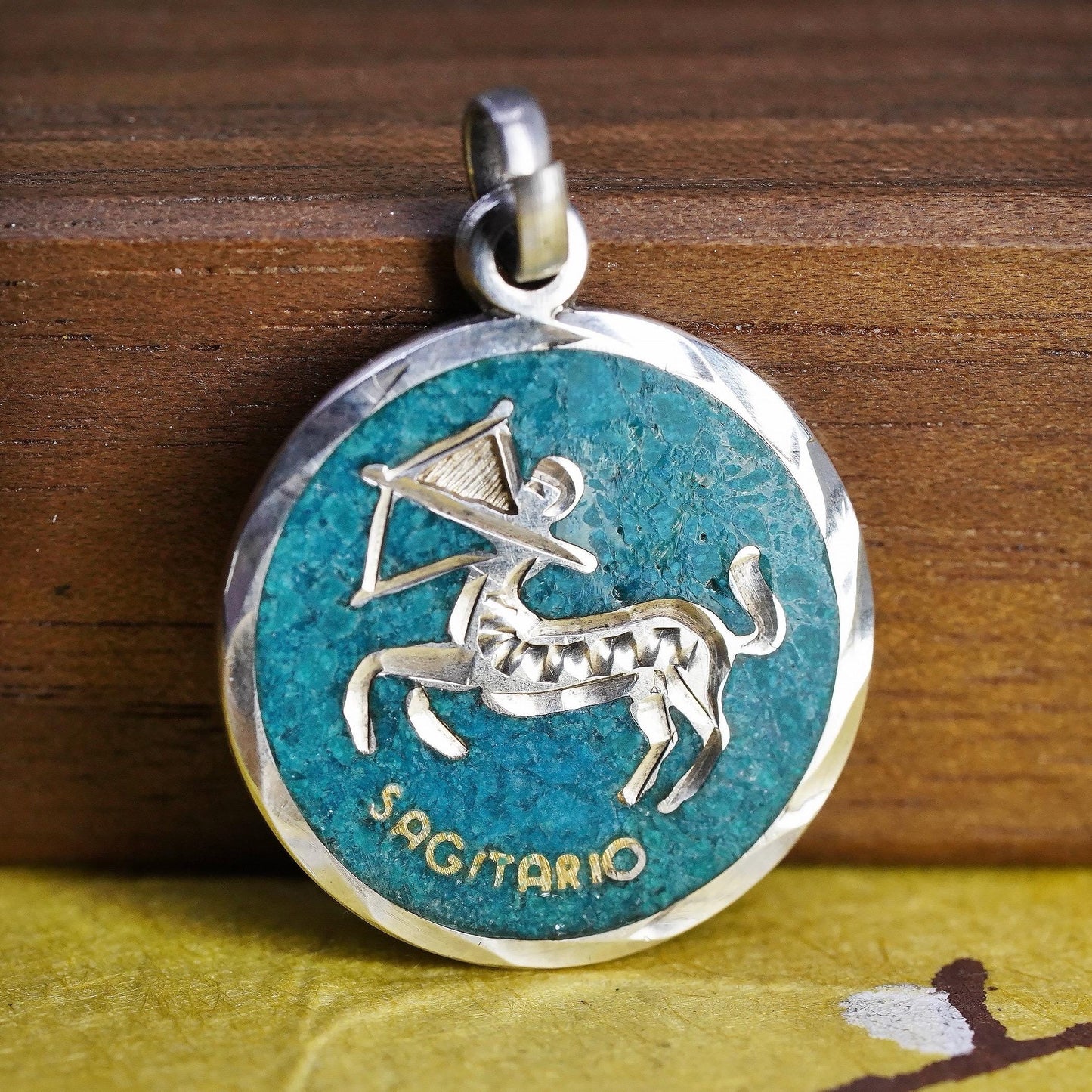 Sterling Silver Sagittarius Zodiac Pendant Turquoise Archer Medallion 925 Charm