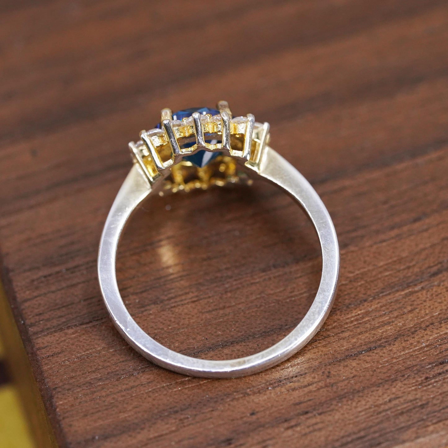 Size 8.25, vintage Sterling silver handmade ring, 925 band w/ sapphire clear Cz