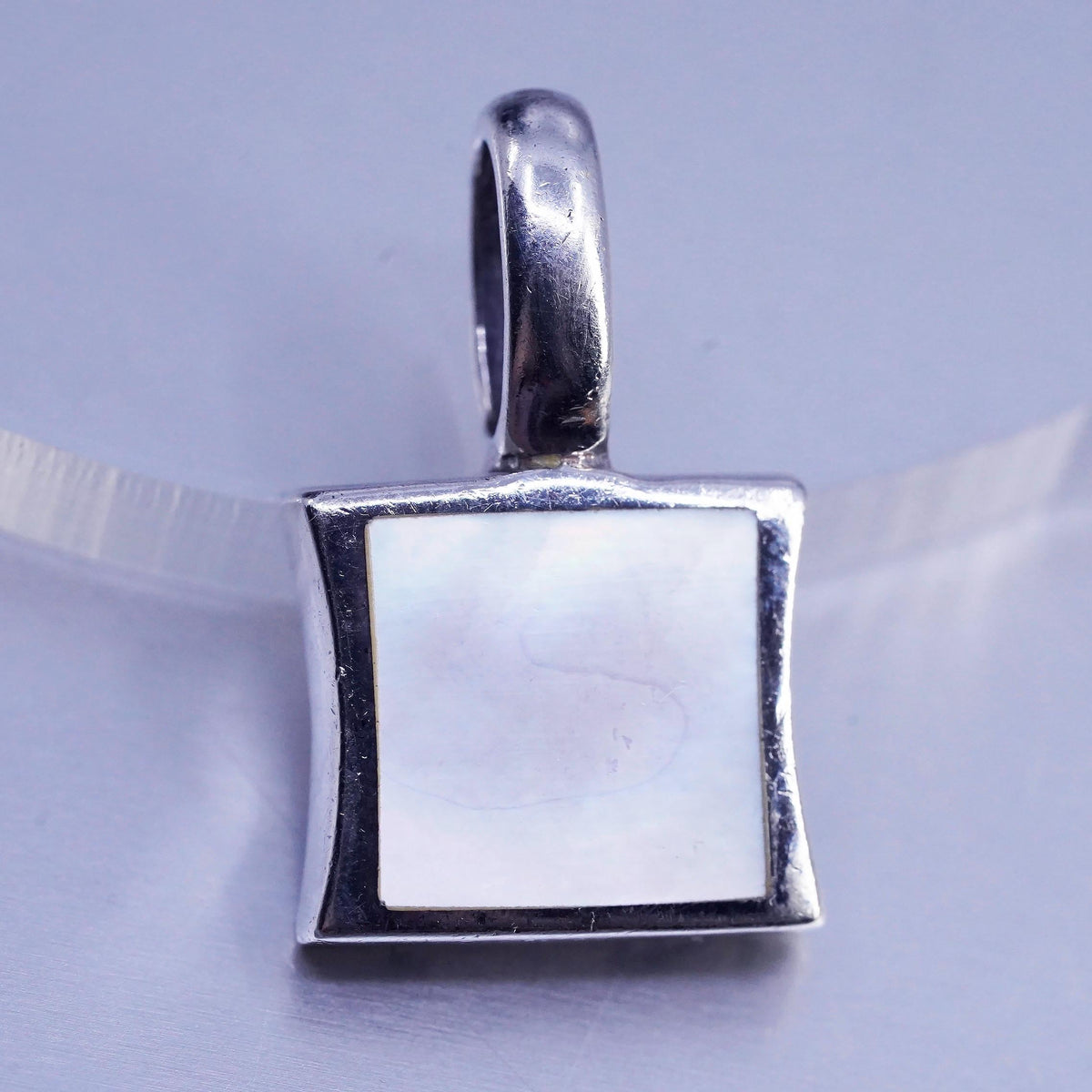 Vintage sterling 925 silver square pendant with mother of pearl inlay