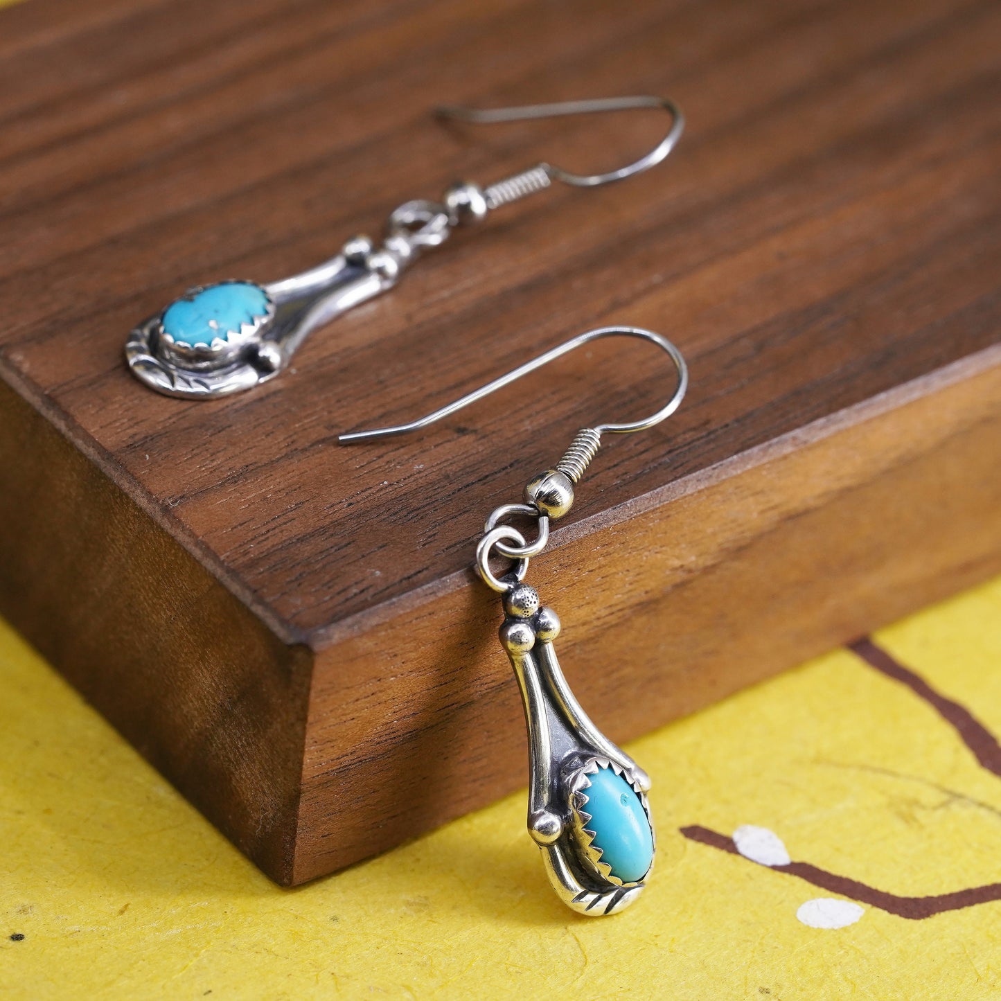 Native American Navajo Lorenzo Sterling 925 silver earrings turquoise