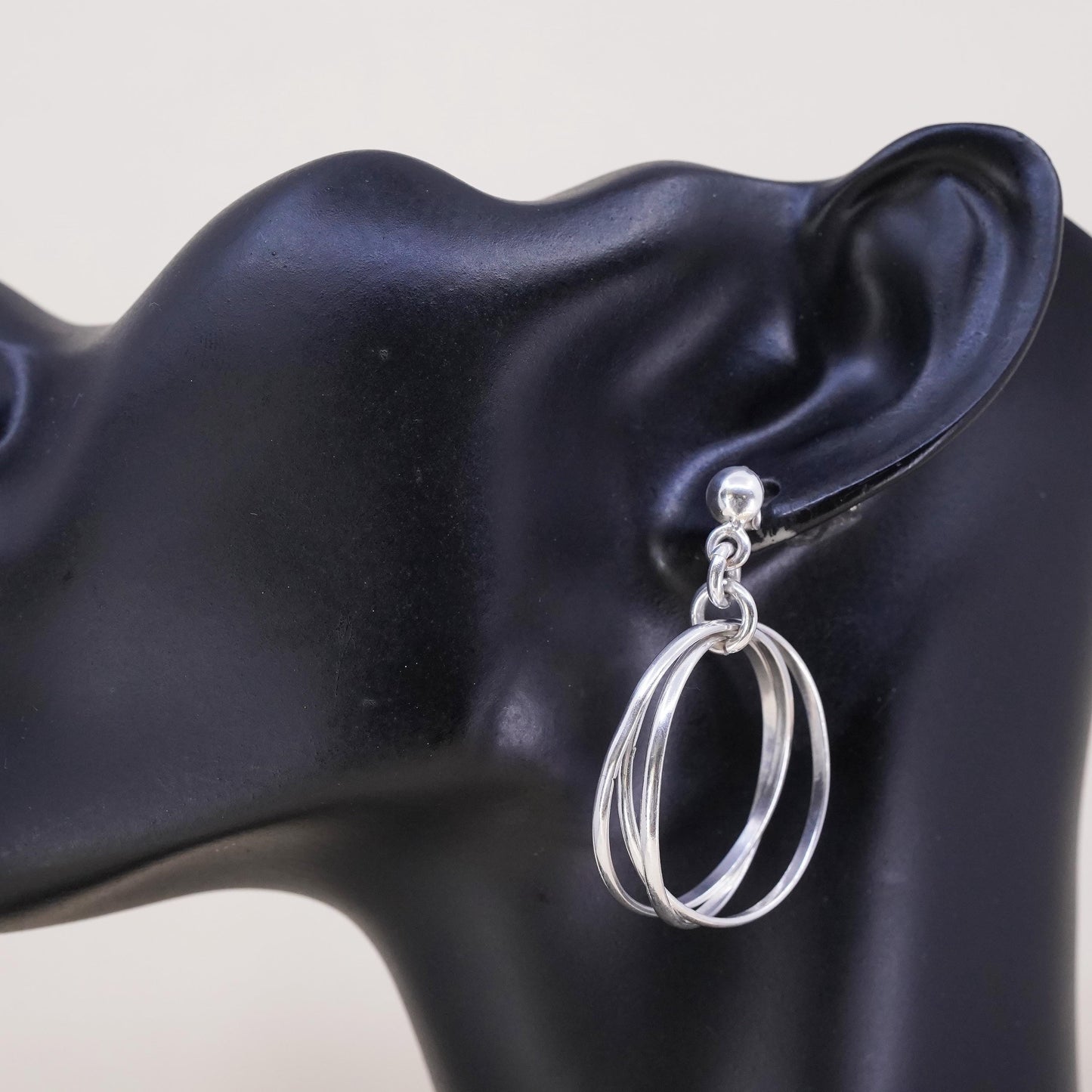 1.75", Vintage sterling 925 silver single earring, entwined minimalist hoops