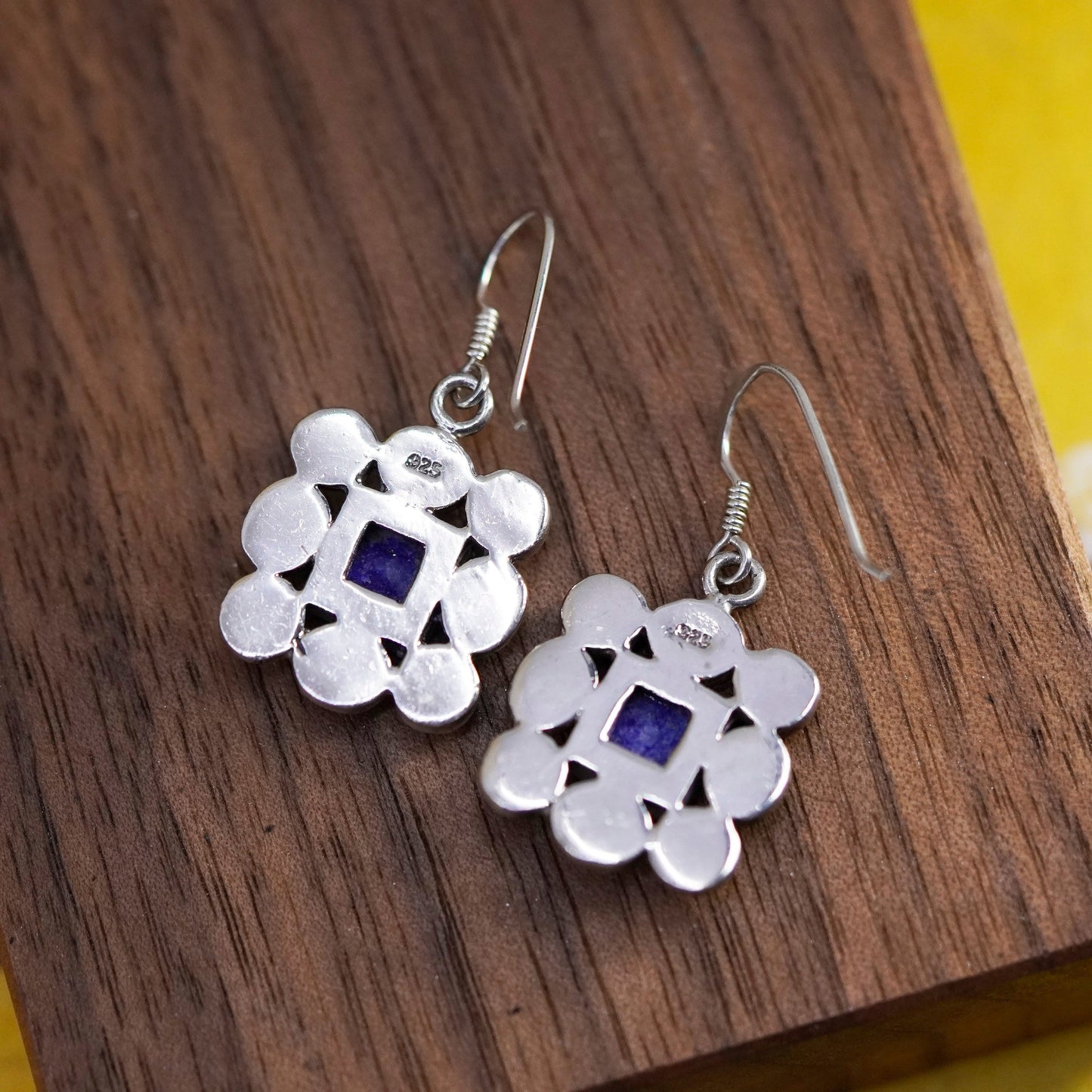 Sterling 925 silver handmade square earrings with Sodalite turquoise and coral