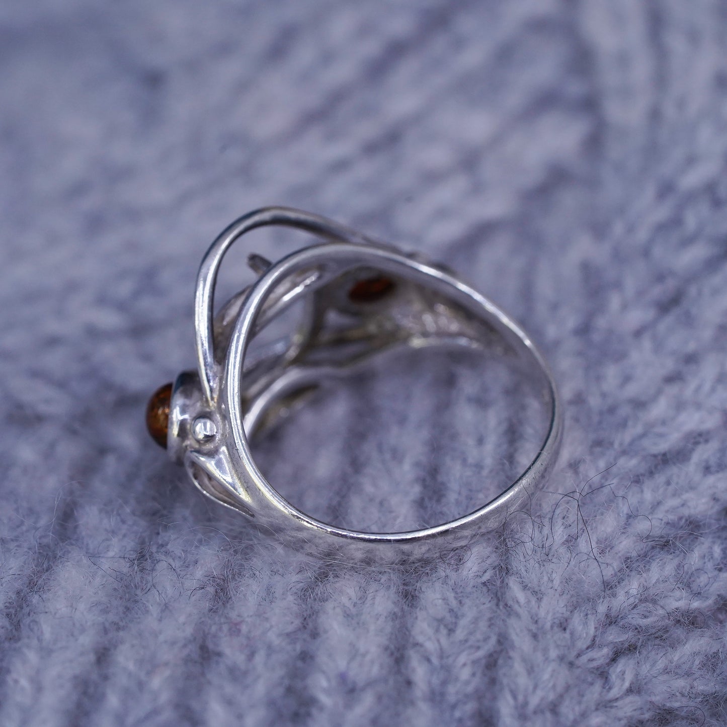 Size 7, vintage sterling 925 silver handmade ring with Amber