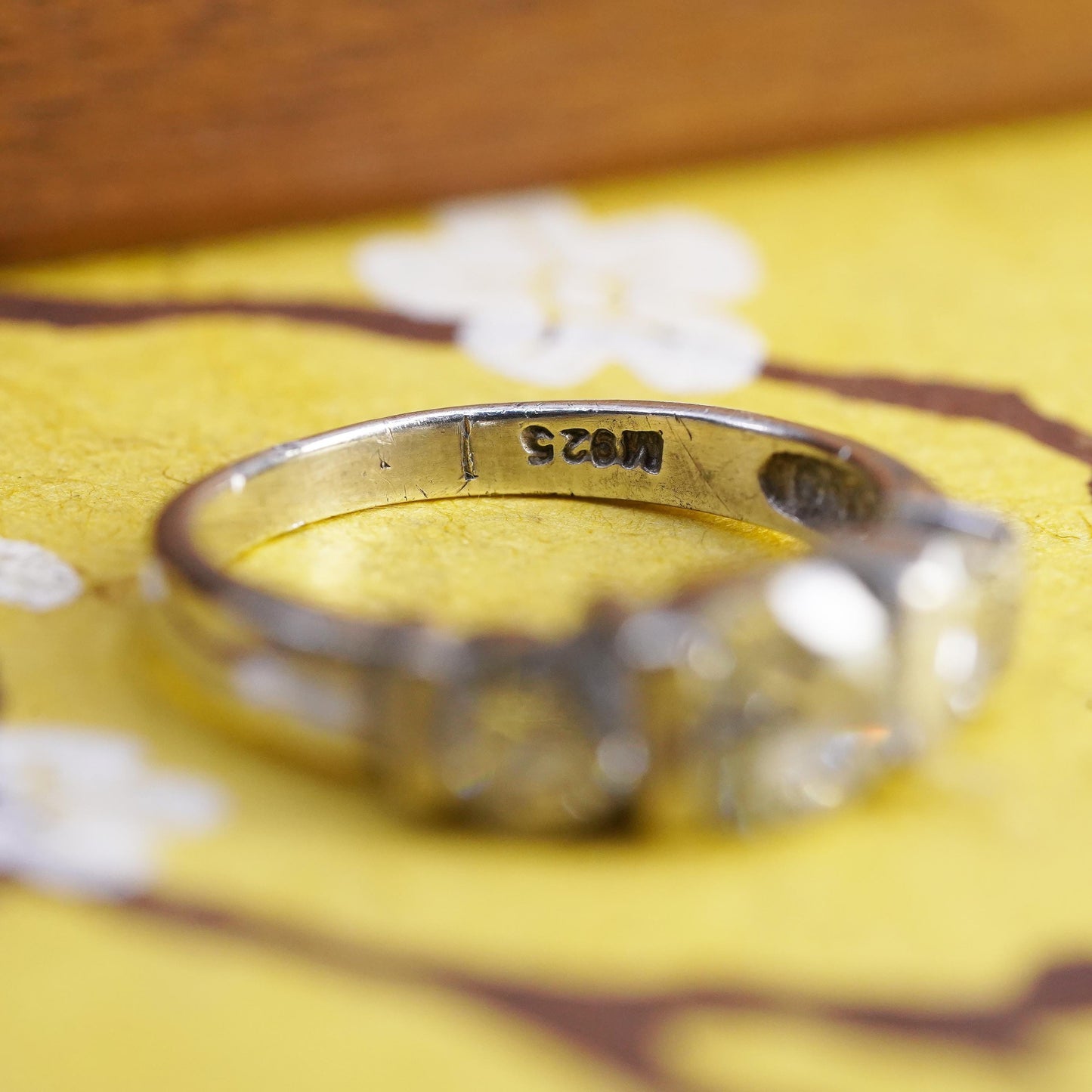 Size 7.5, vintage Sterling 925 silver anniversary ring with clear cz