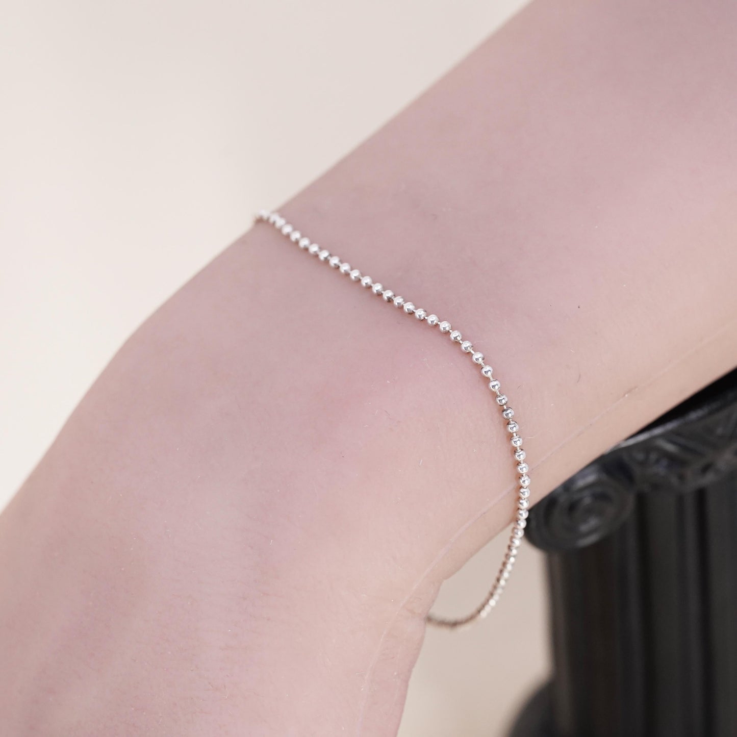 6.75”, 1mm, Vintage sterling silver bracelet, 925 bead chain