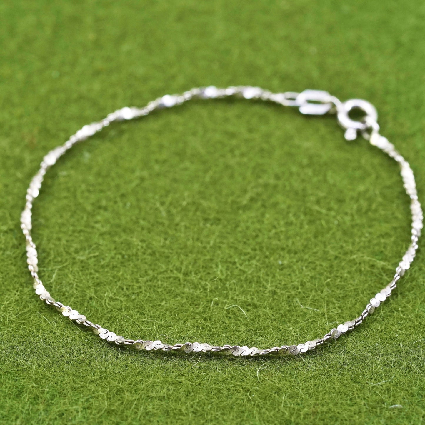 7", 1mm, Vintage sterling silver bracelet, Italy 925 twisted s link chain