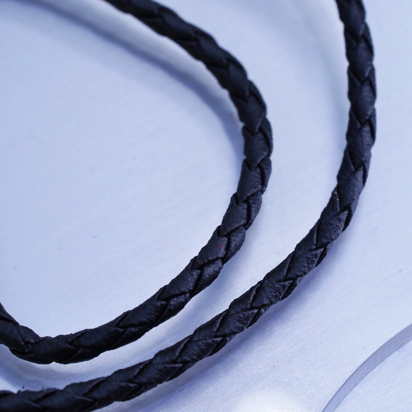 16+2”, vintage 925 Sterling Silver Handmade woven black leather Necklace