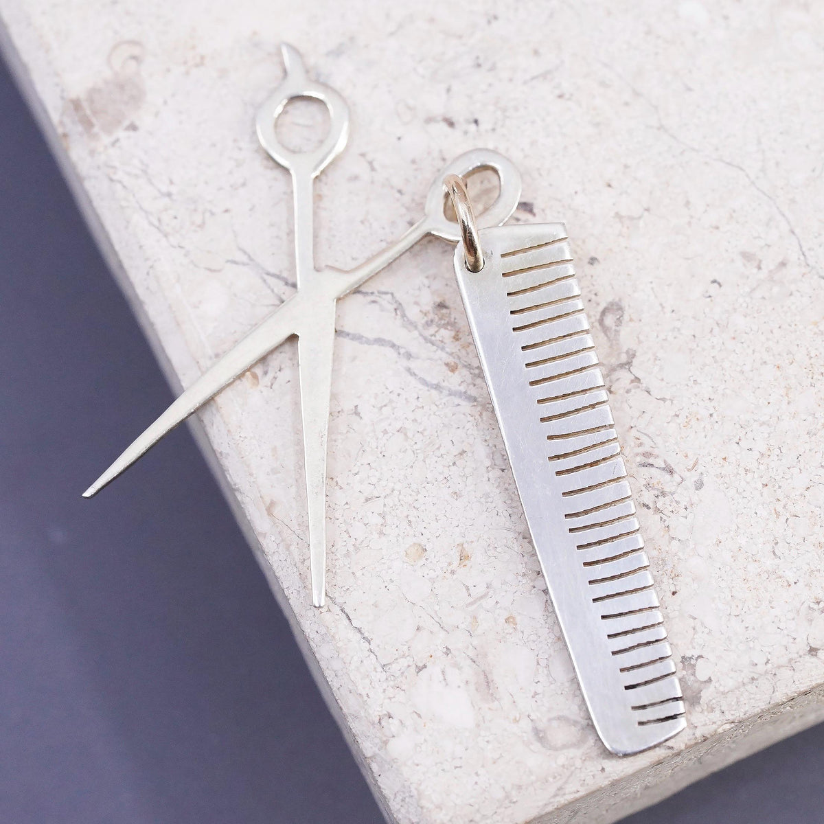 Sterling 925 Silver Hairdresser Scissors Comb Charm Pendant, Barber Hairstylist