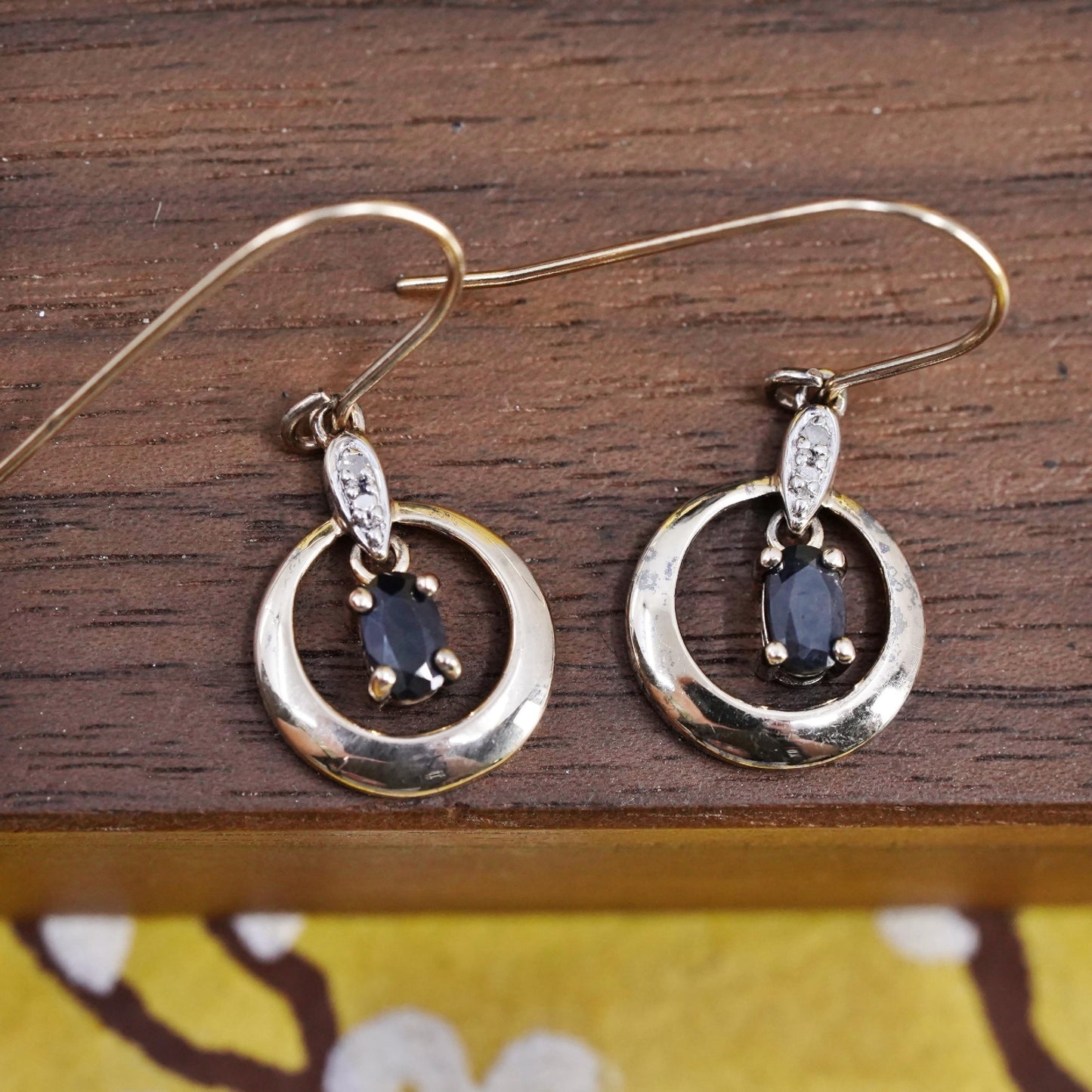 vermeil gold plated Sterling 925 silver circle earrings sapphire and diamond