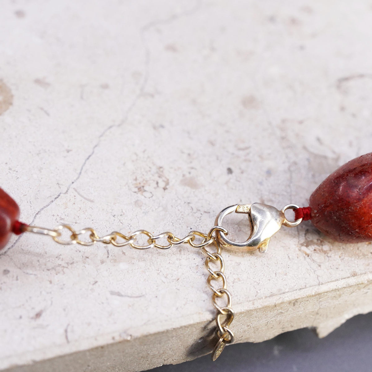 20+1", LUC Vermeil Gold Sterling 925 Silver necklace coral carnelian nuggets