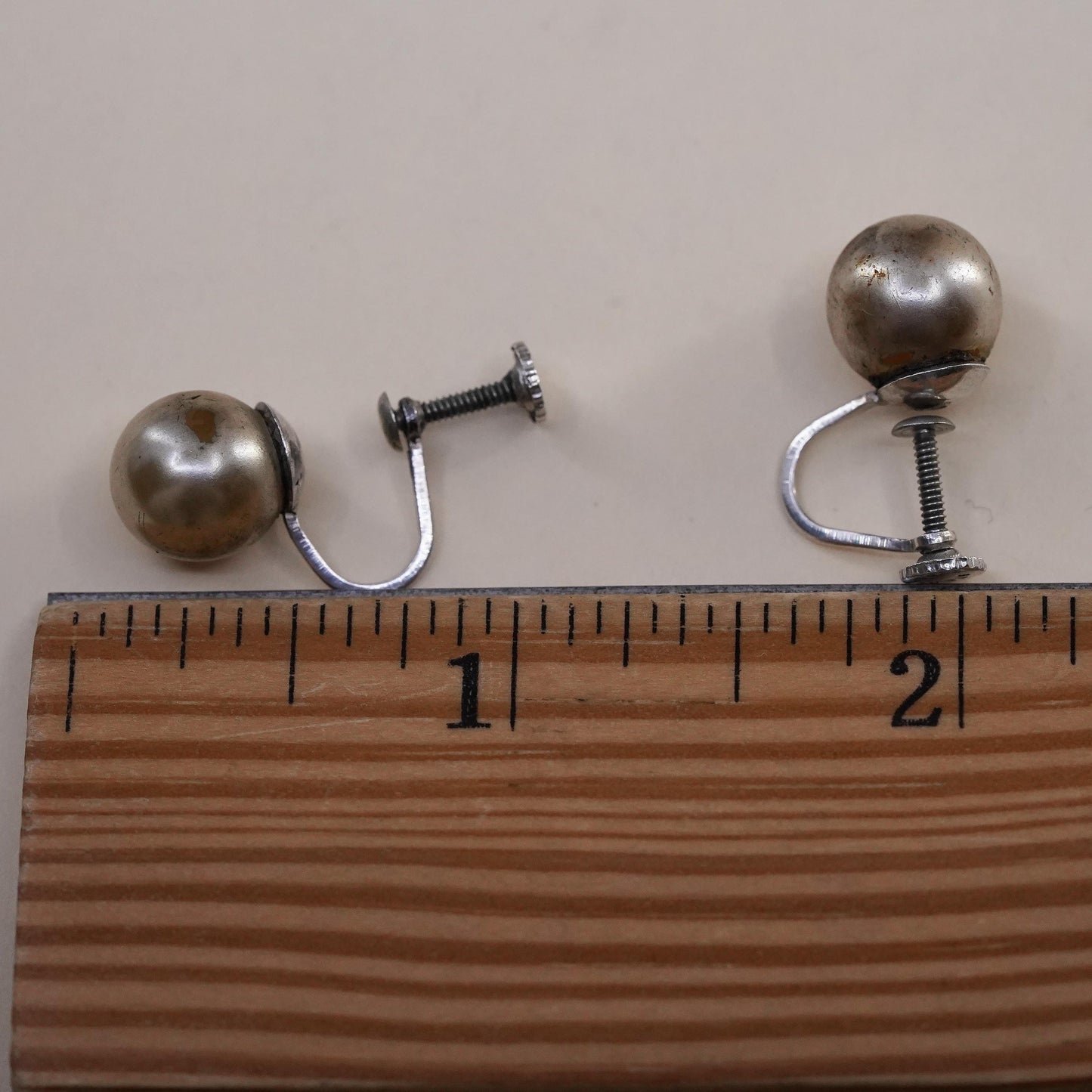 Vintage sterling 925 silver handmade earrings screw back with faux pearl