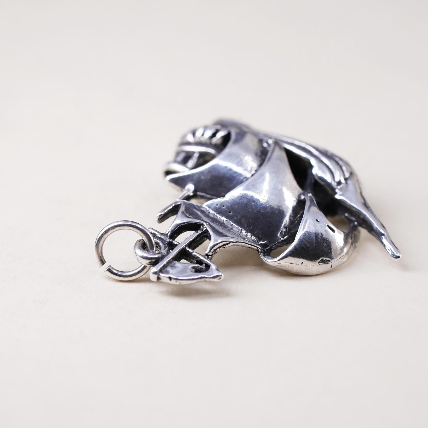Vintage sterling silver handmade pendant, 925 sailing boat charm