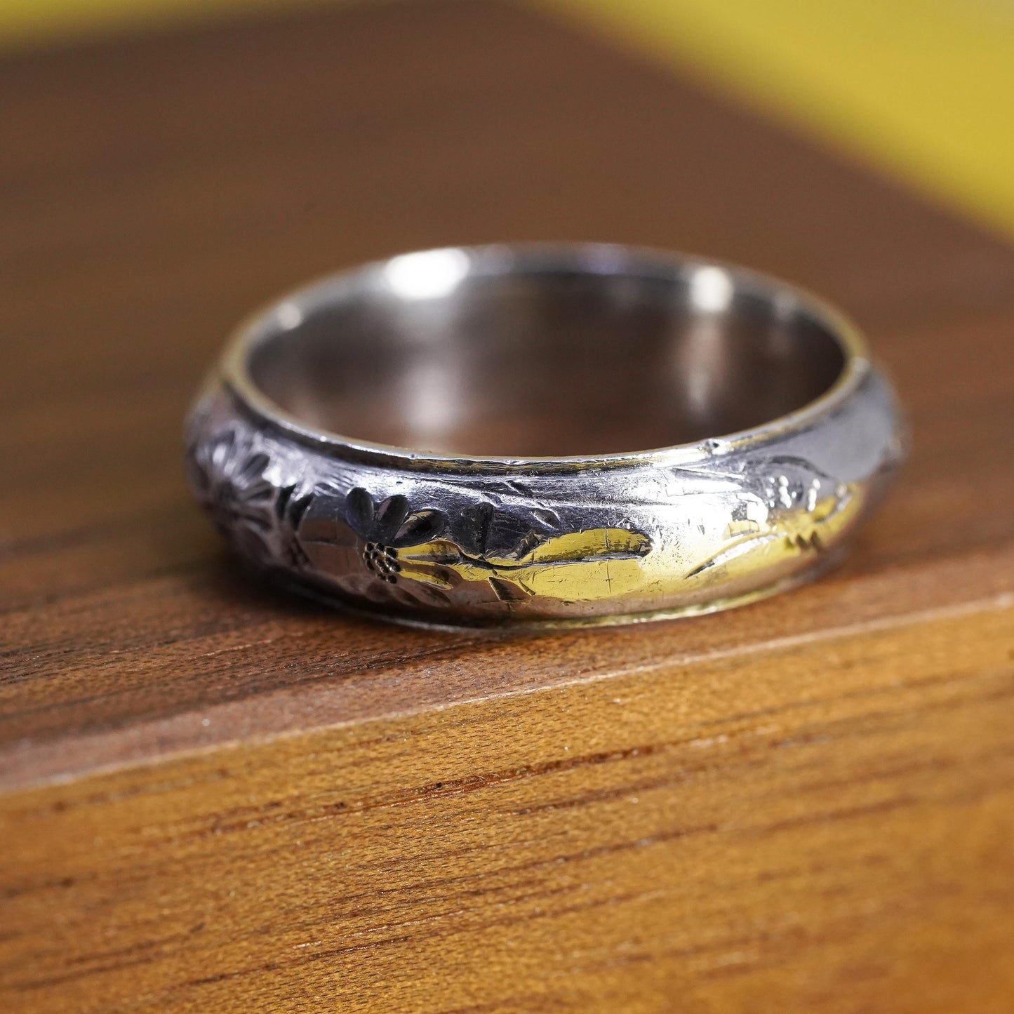 size 9, vintage Sterling silver handmade ring, 925 textured band