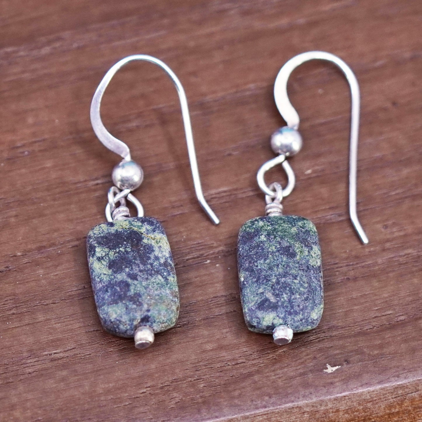 Vintage Sterling silver handmade earrings, 925 hooks with jasper