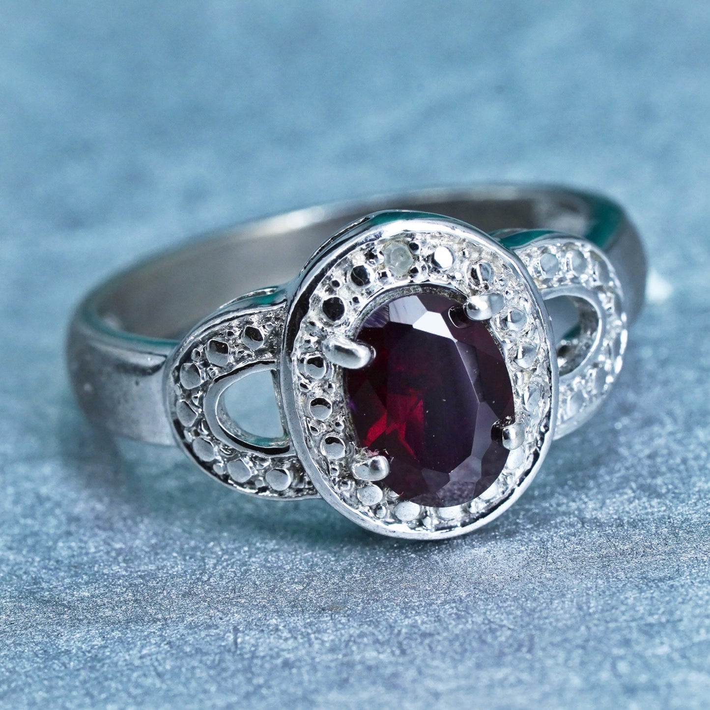 Size 8, vintage Sterling 925 silver ring with ruby and cz