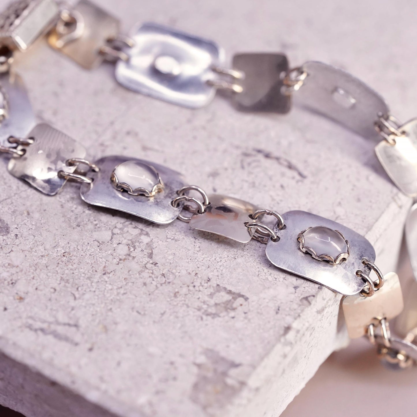 6.75", two tone sterling silver bracelet, with 14K gold filled discs cats eye