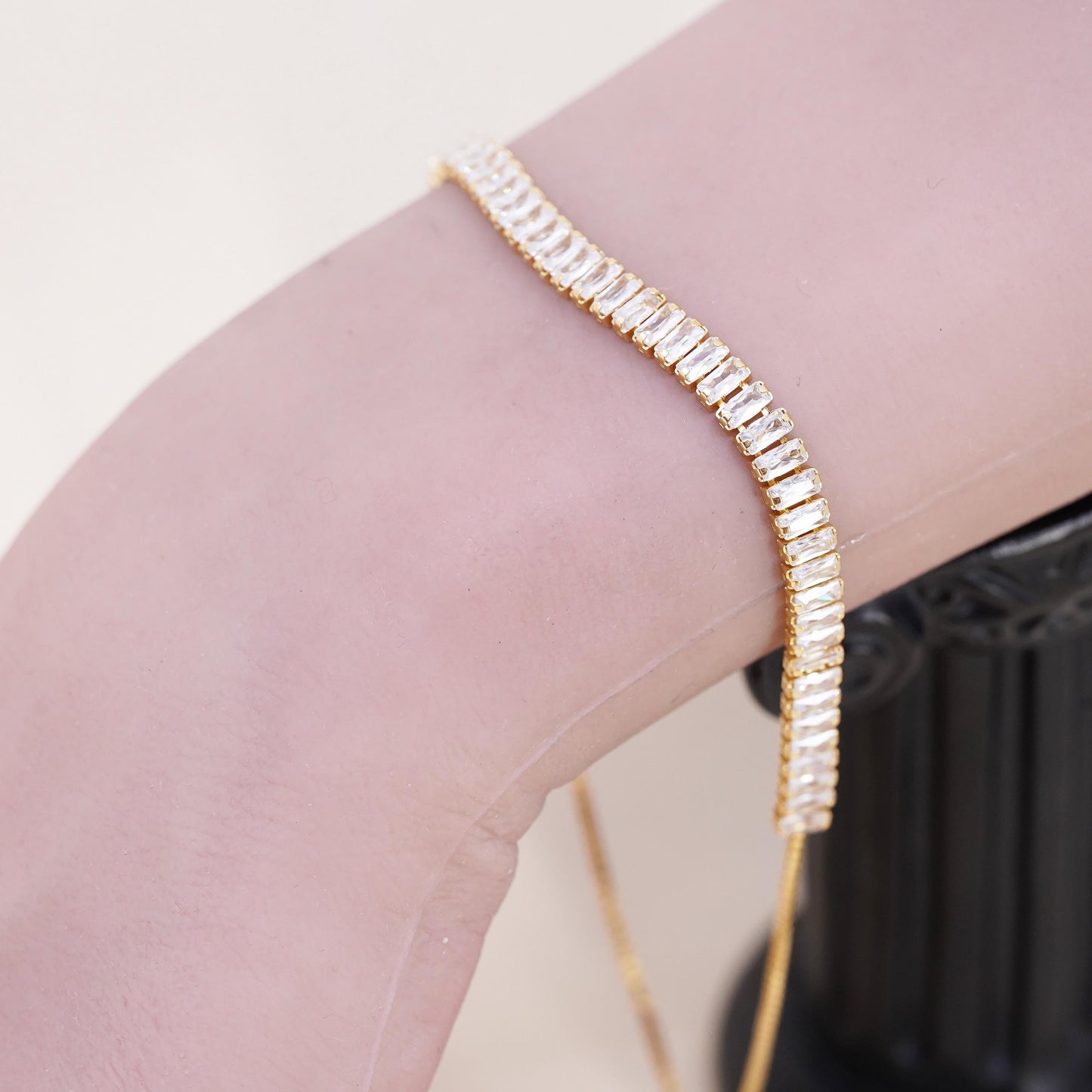 Size adjustable, yellow gold sterling silver bracelet, vermeil 925 box cz