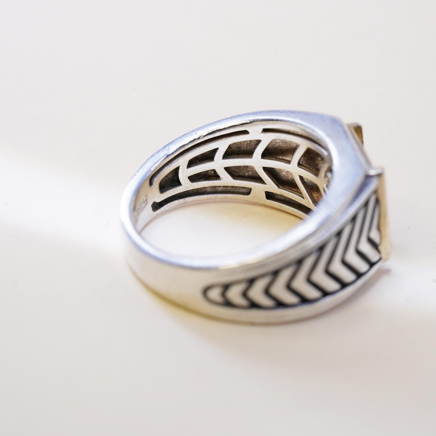 Size 10, Vintage EFFY 925 Sterling Silver 14K Gold Wide Ring | Two Tone Band