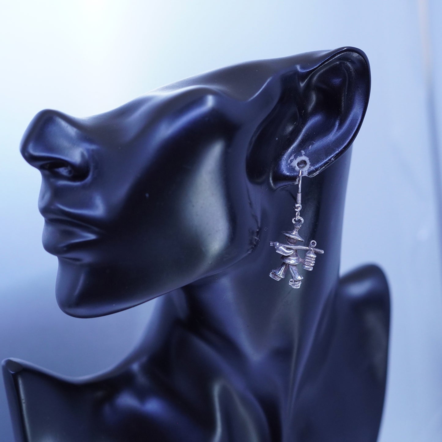 Vintage Sterling 925 silver handmade carrier earrings drops