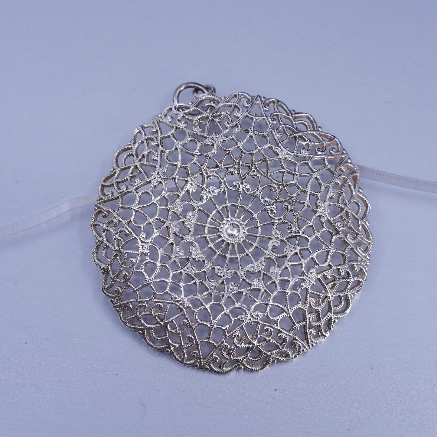vintage sterling silver handmade charm, 925 filigree circle pendant