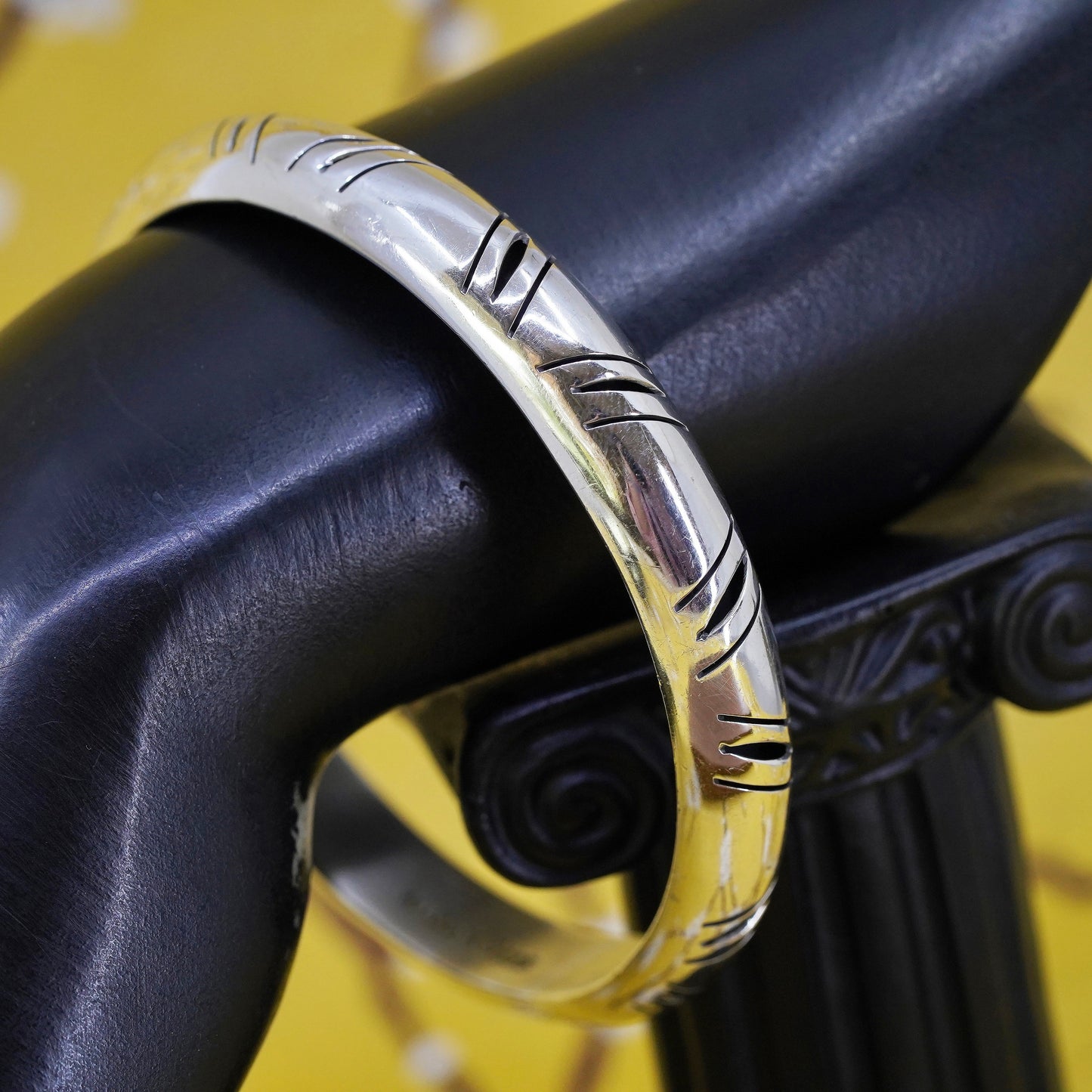 8”, Vintage Mexico Sterling silver handmade bracelet, 925 bangle with cut out