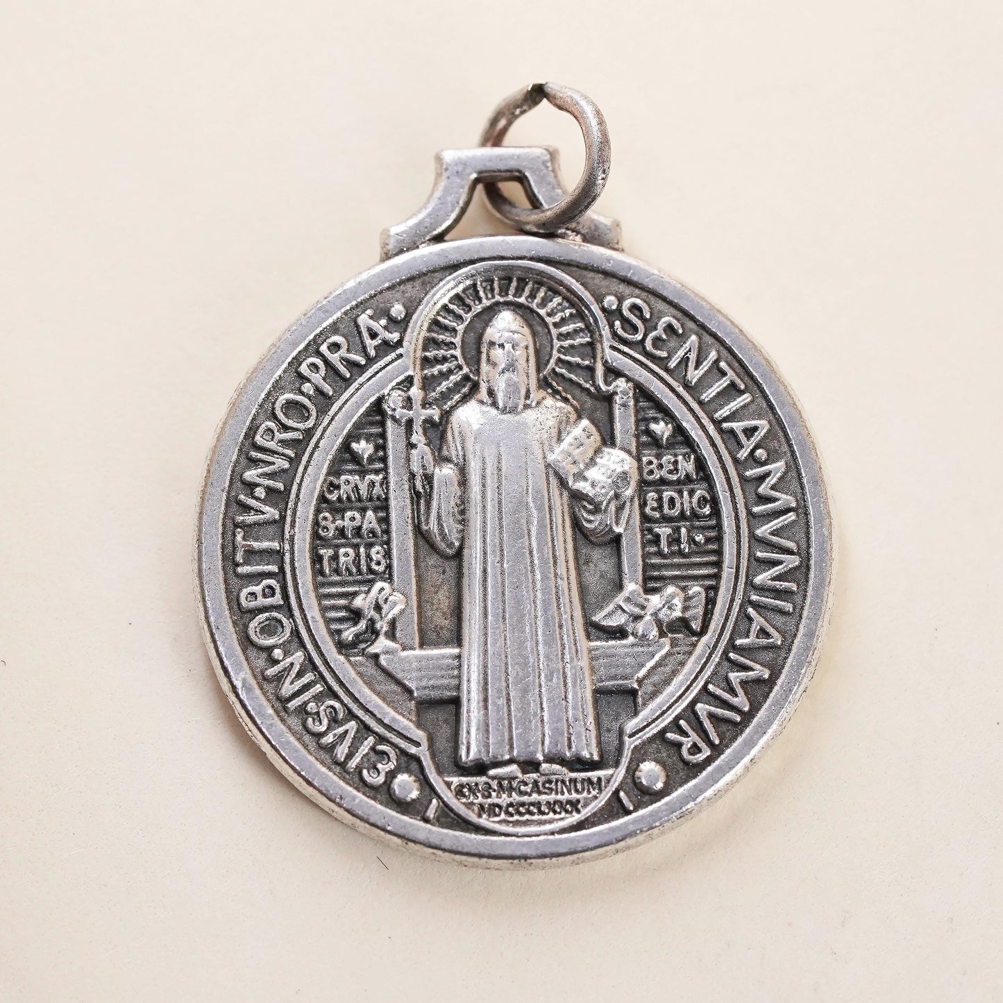 VTG Saint Benedict Pendant Sterling 925 Silver Catholic Charm Protection Medal
