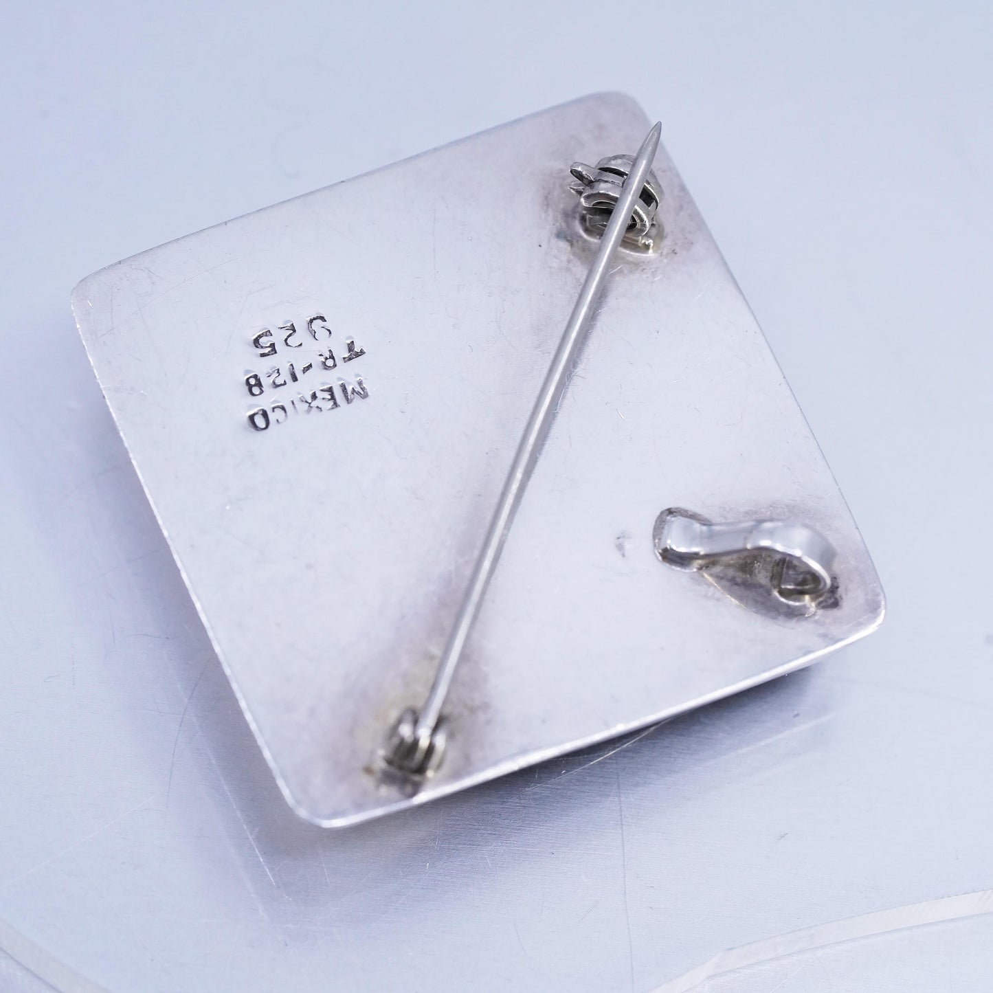 Vintage Mexican Sterling 925 silver handmade square brooch, pendant with onyx