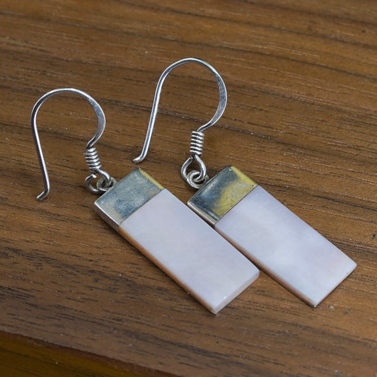 Vintage Sterling 925 silver handmade earrings with rectangular mother of pearl
