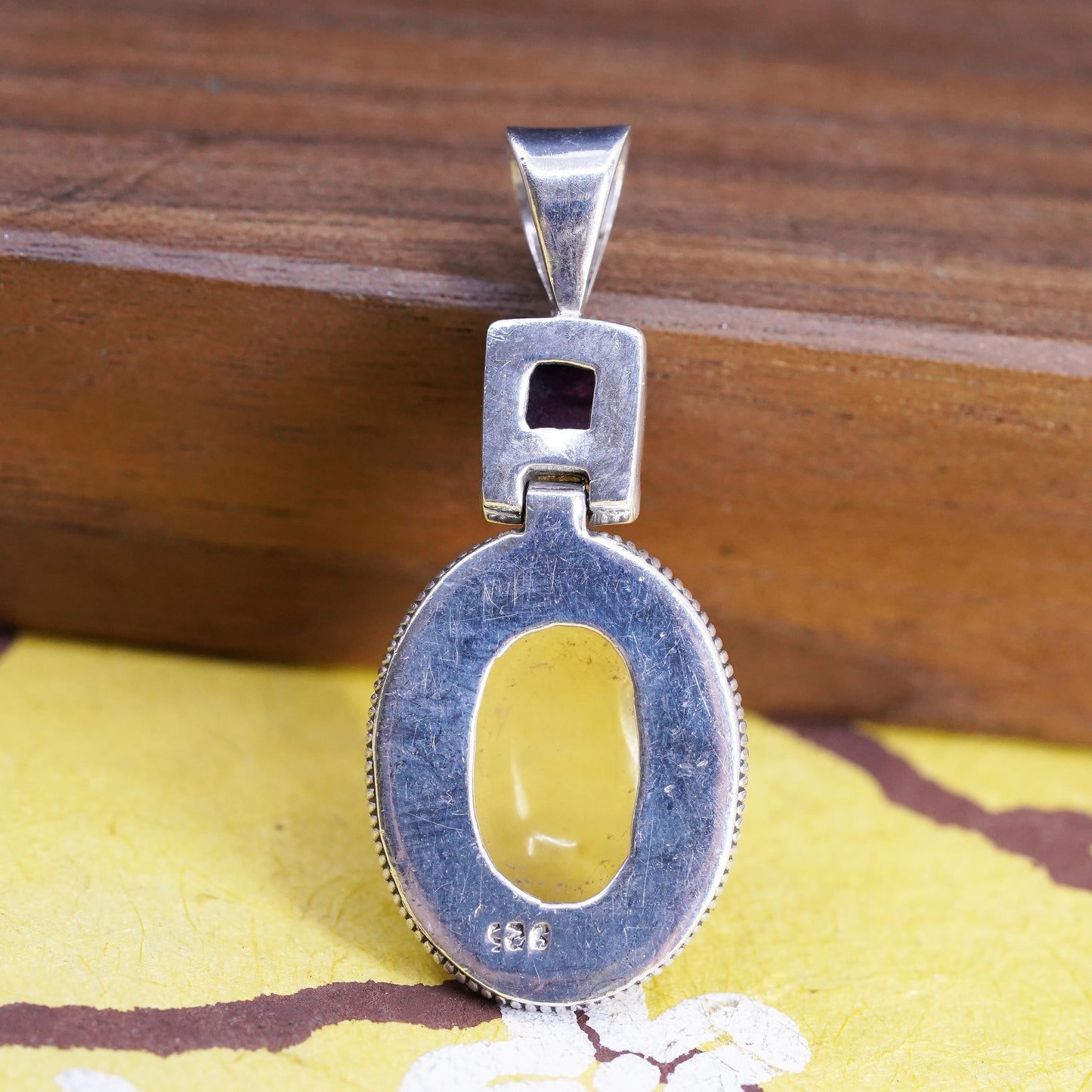 Vintage Sterling 925 silver handmade pendant with oval citrine amethyst