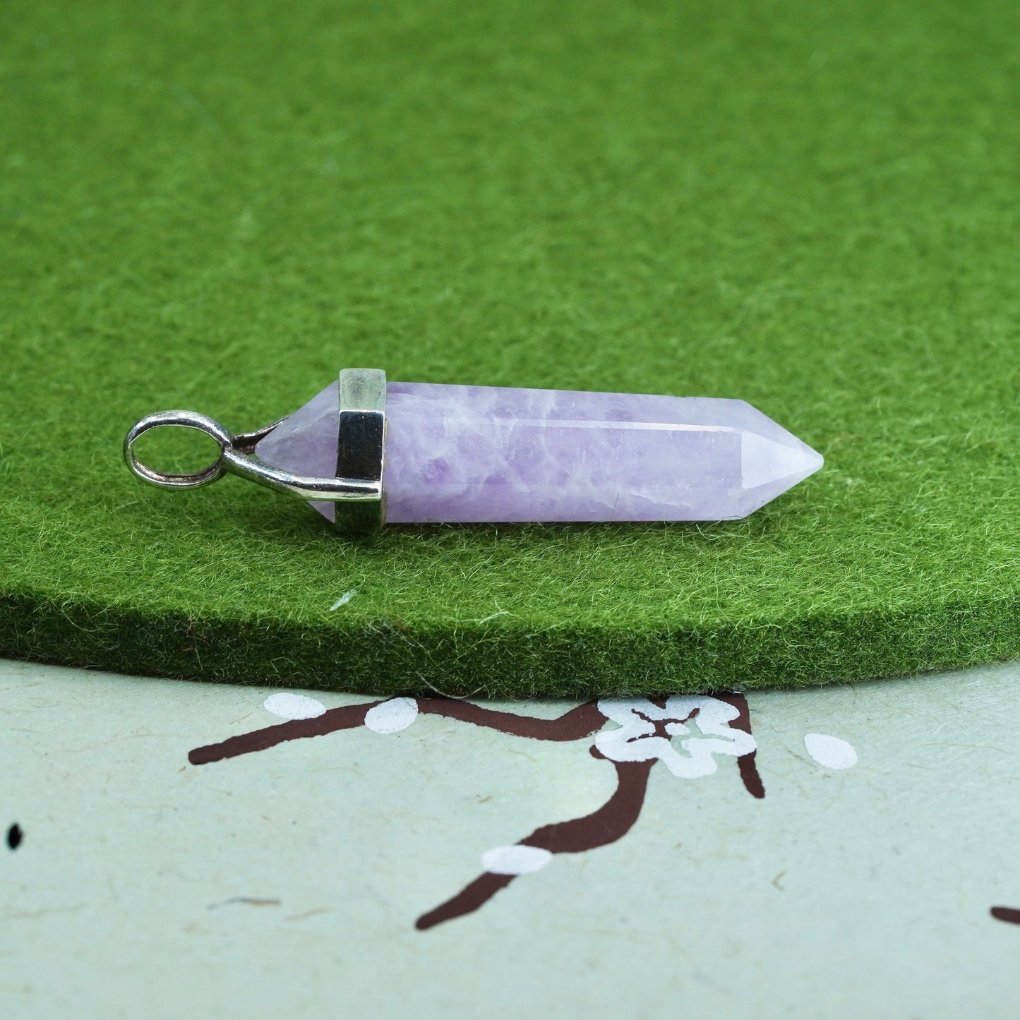 Vintage sterling 925 silver handmade pendant with healing crystal amethyst