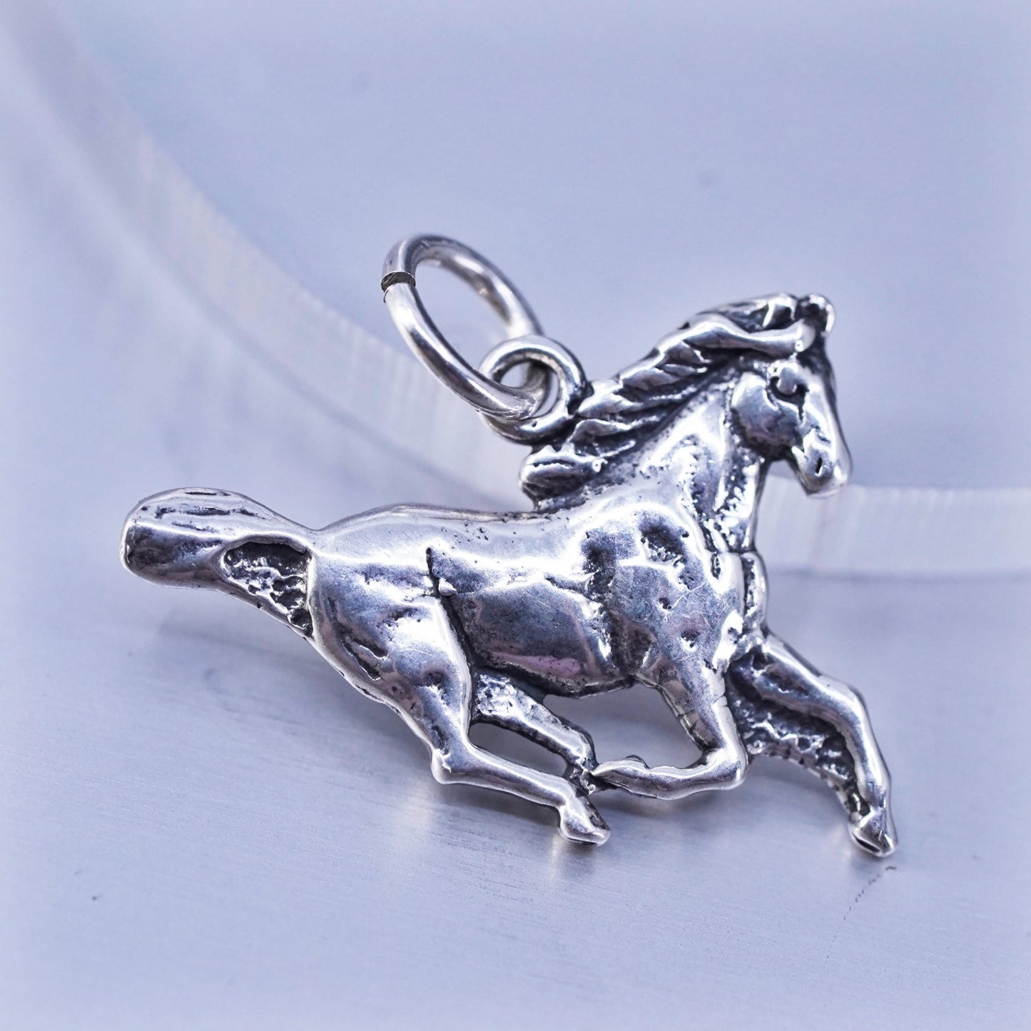 Vintage Sterling silver handmade simple 925 running horse