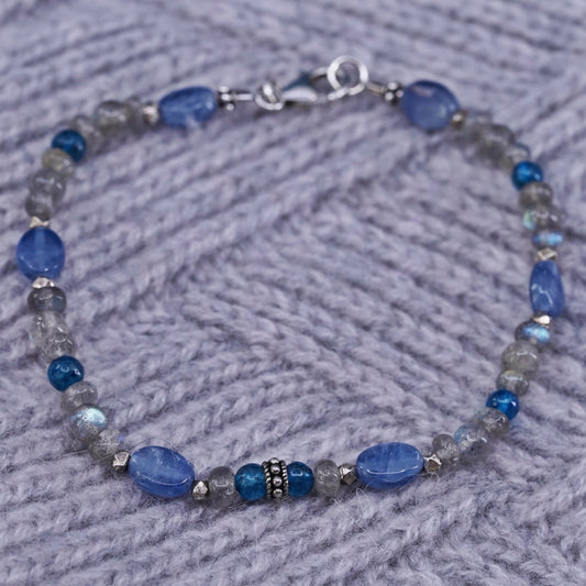 7.75”, sterling silver bracelet with blue Swarovski crystal moonstone beads