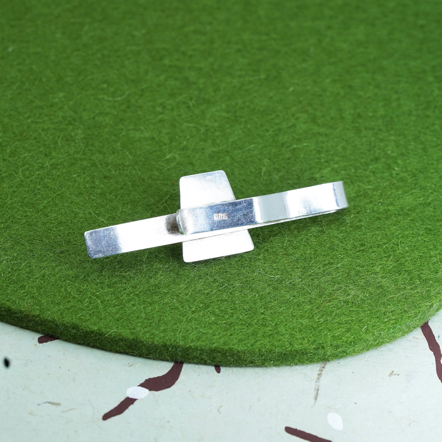 Vintage sterling 925 silver handmade tie clip with turquoise and llama