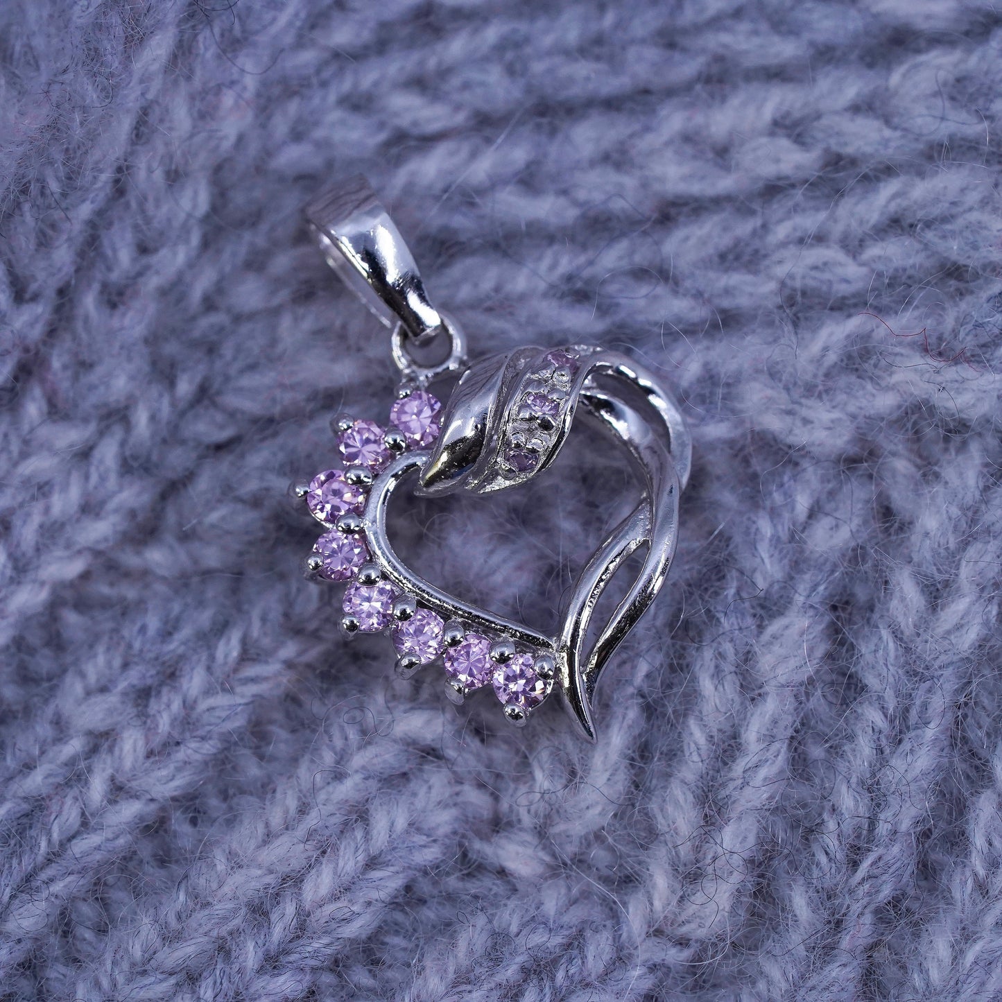 Vintage Sterling 925 silver heart pendant with cluster pink Cz