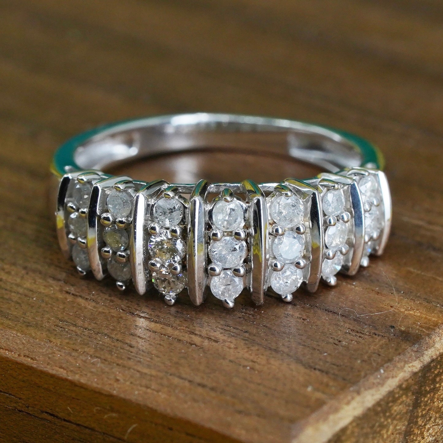 Size 6, vintage Sterling silver handmade ring, modern 925 band with cluster cz