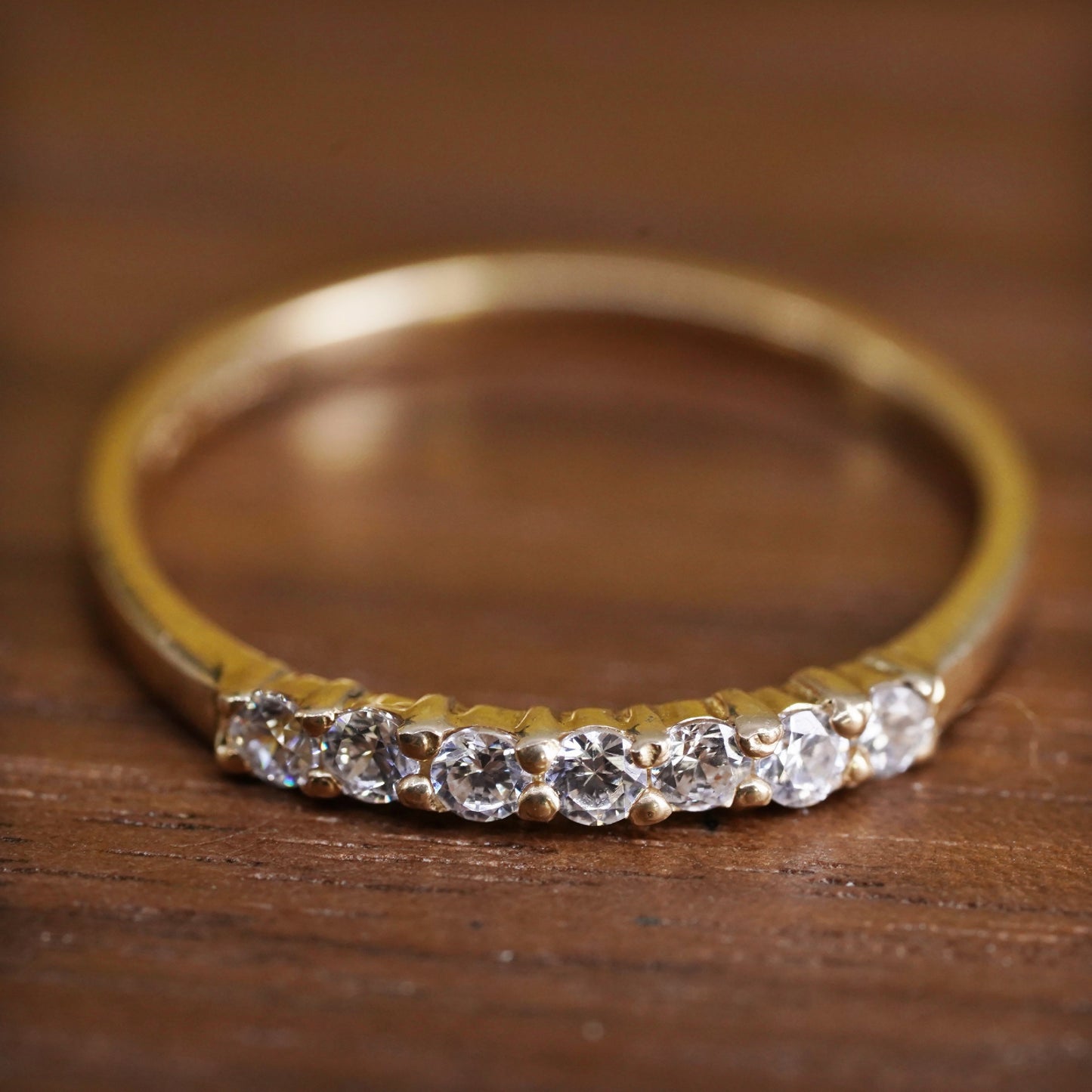 Size 6.75, vermeil gold over Sterling silver ring, 925 stackable band with cz