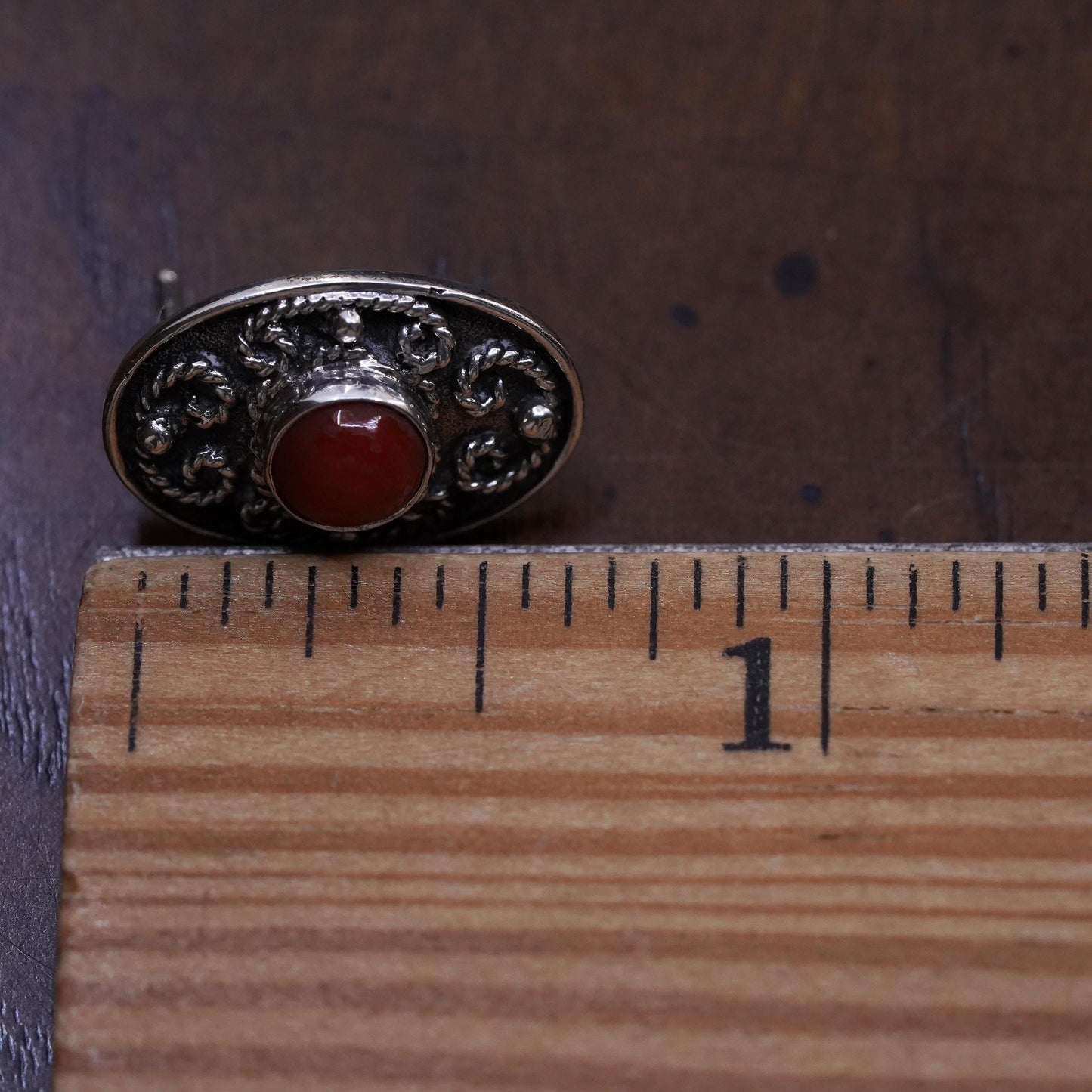 Native American Navajo handmade single earring. Sterling 925 silver stud coral