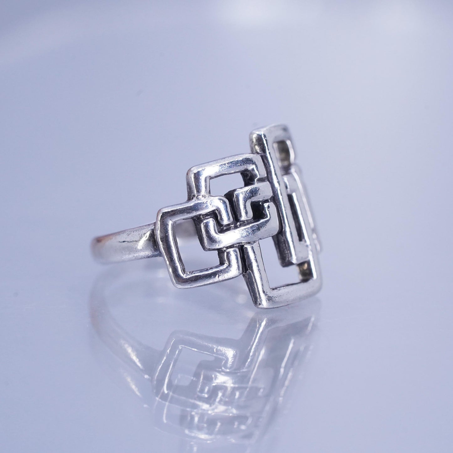 Size 5.5, vintage Mexican Sterling 925 silver handmade ring, multi square band