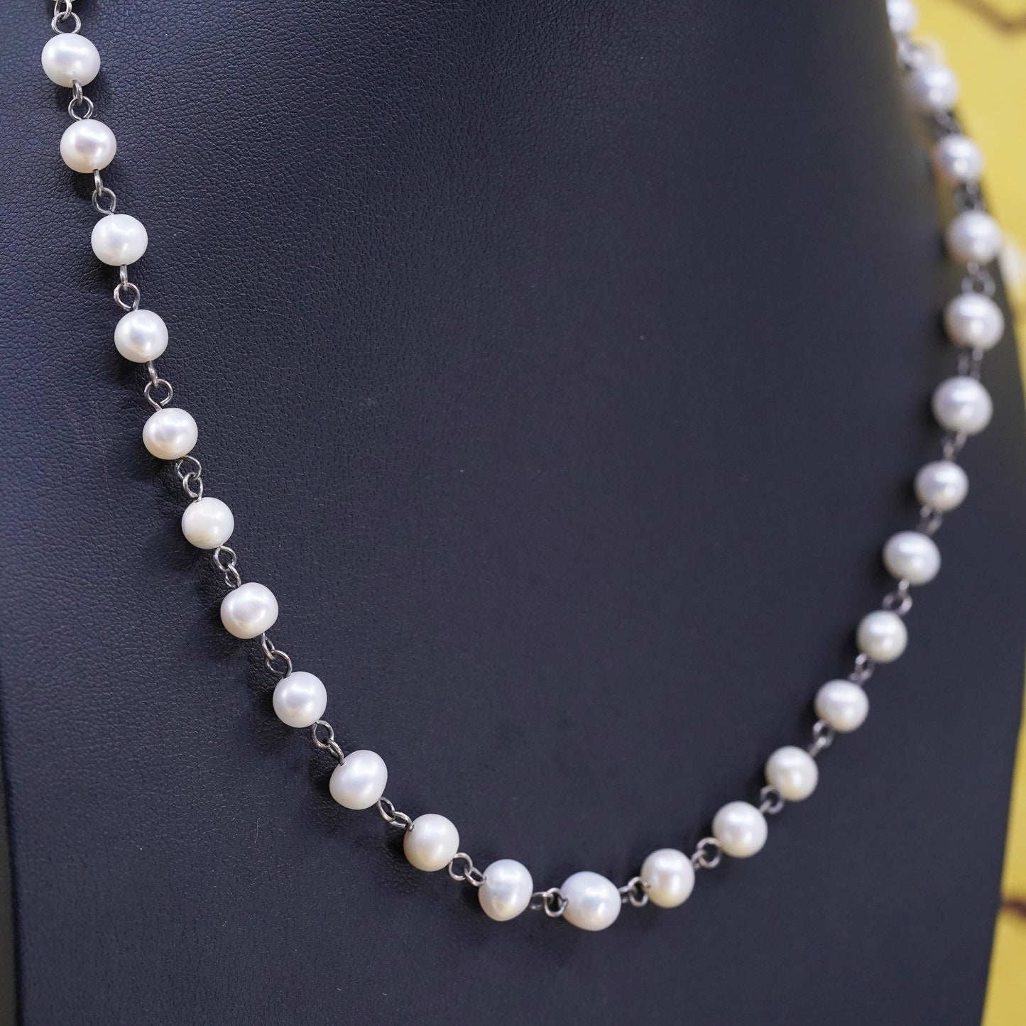 18", vintage Sterling 925 silver handmade necklace with 6mm pearls beads