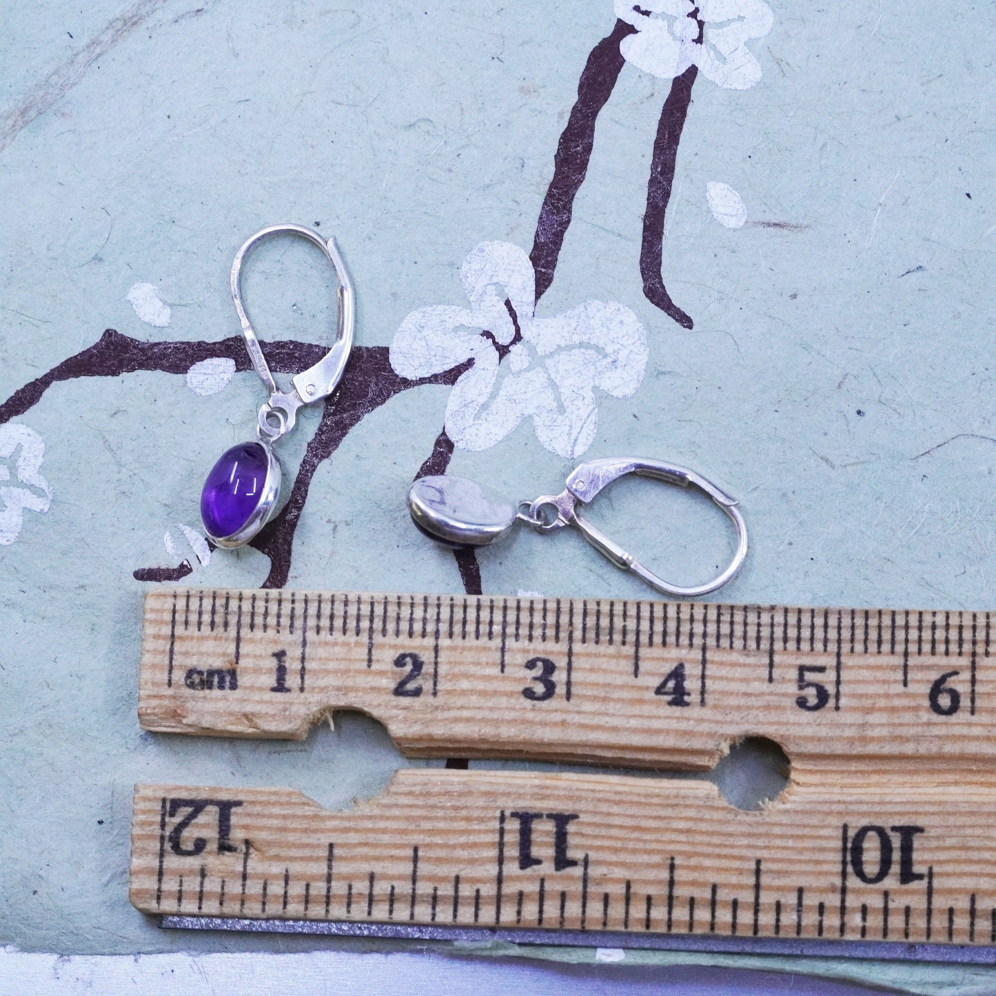 Vintage sterling silver handmade earrings, 925 silver with amethyst