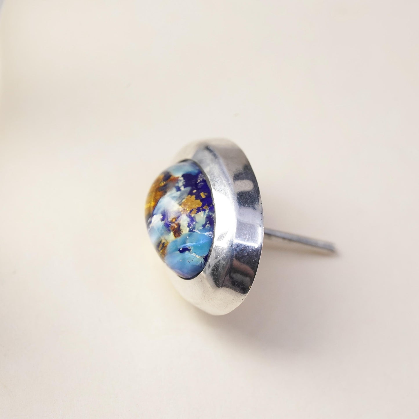 Vintage Mexican Sterling 925 silver stud with artisan glass, single earring