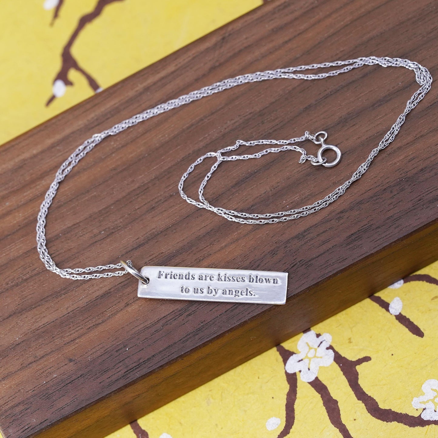 20", vintage Sterling silver necklace, 925 Singapore rope chain tag pendant