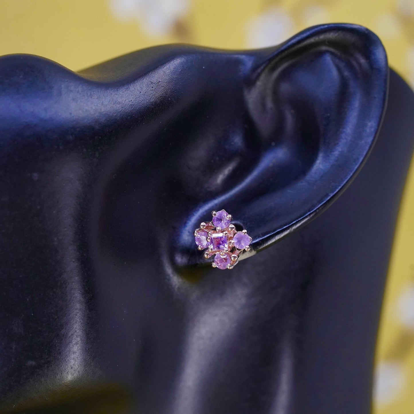 Vintage rose gold over Sterling 925 silver cluster pink Cz studs, earrings
