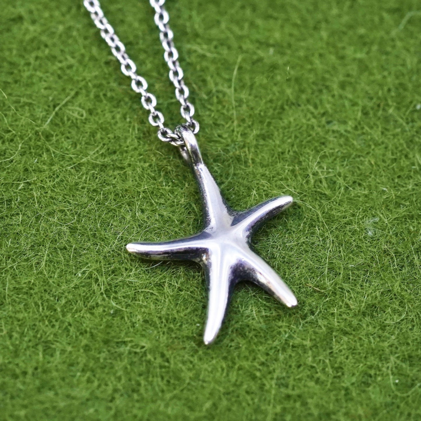 20", vintage sterling silver necklace, 925 circle chain starfish charm pendant